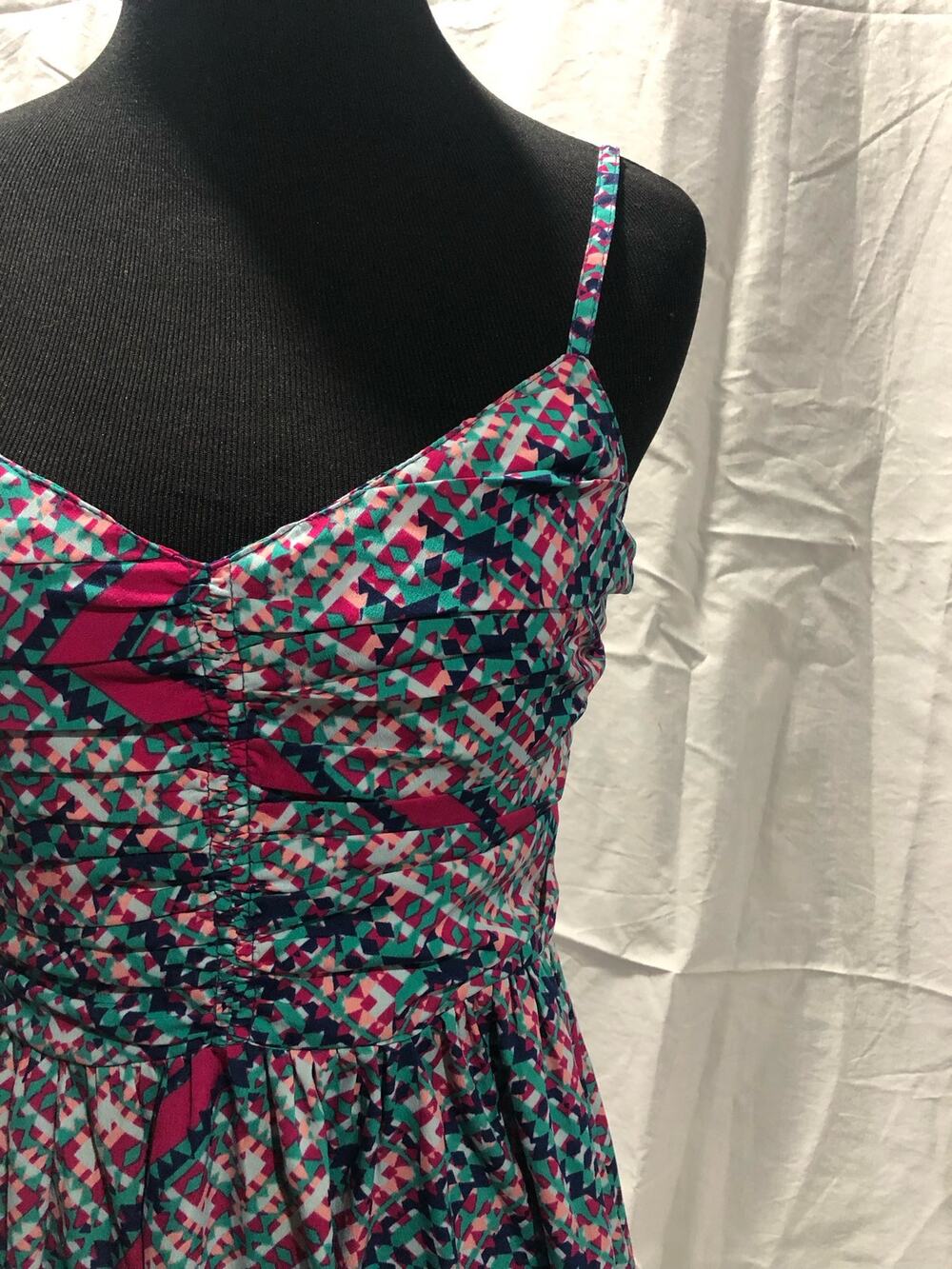 Roxy A-line summer dress teal/pink spaghetti strap women's size small